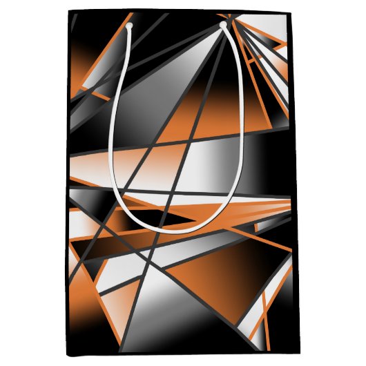 オレンジ色グラデーション塗り潰し機械的デザイン ミディアムペーパーバッグ (正面)