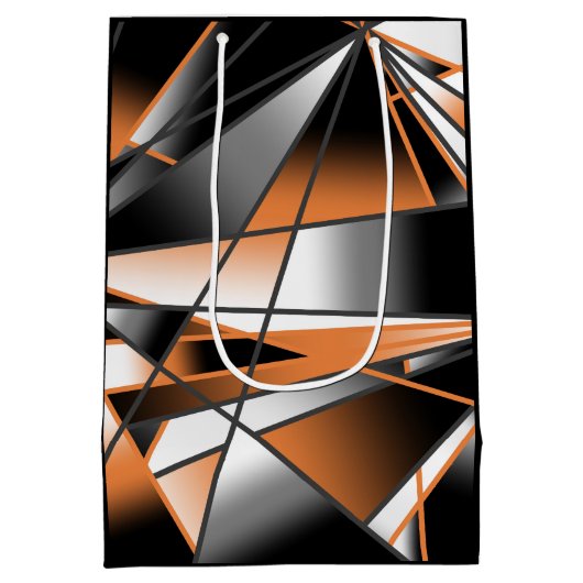 オレンジ色グラデーション塗り潰し機械的デザイン ミディアムペーパーバッグ (裏面)