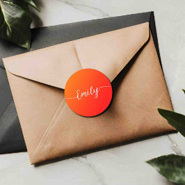 オレンジ色グラデーション – 名前の追加クラシックラウンドステッカー ラウンドシール