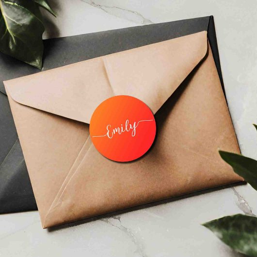 オレンジ色グラデーション – 名前の追加クラシックラウンドステッカー ラウンドシール