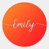 オレンジ色グラデーション – 名前の追加クラシックラウンドステッカー ラウンドシール (正面)