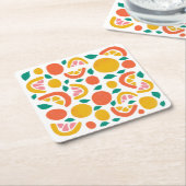 オレンジ色グレープフルーツ柑橘系パターン スクエアペーパーコースター (アングル)