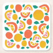 オレンジ色グレープフルーツ柑橘系パターン スクエアペーパーコースター (正面)