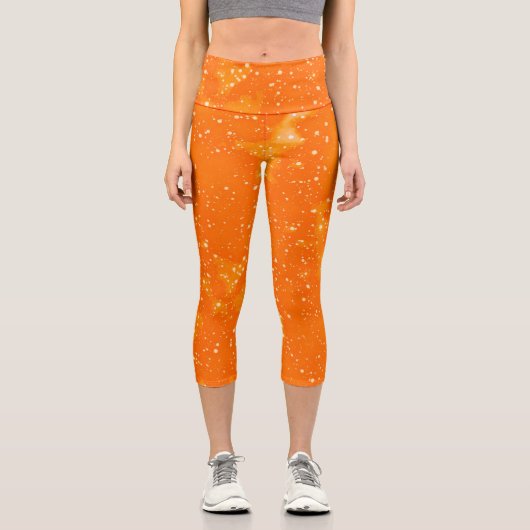 オレンジ色スペックル水絵を描色 カプリレギンス (正面)