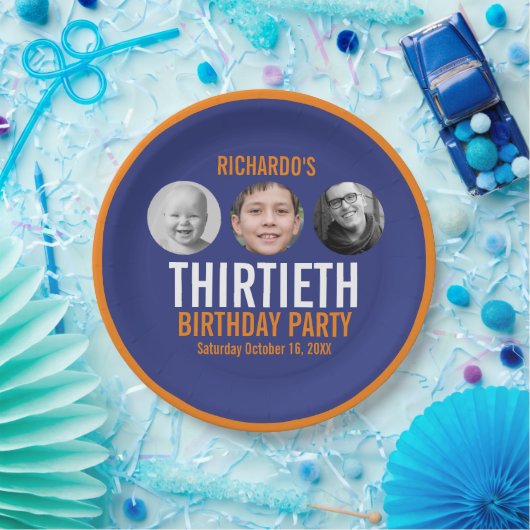 オレンジ色ダークブルー30th30の写真3誕生日 ペーパープレート (パーティー)