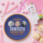 オレンジ色ダークブルー30th30の写真3誕生日 ペーパープレート (パーティー)