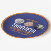 オレンジ色ダークブルー30th30の写真3誕生日 ペーパープレート (アングル)