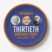 オレンジ色ダークブルー30th30の写真3誕生日 ペーパープレート (正面)