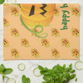 オレンジ色ハロウィーンカボチャのシームレスパターン キッチンタオル (折り畳み)