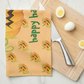 オレンジ色ハロウィーンカボチャのシームレスパターン キッチンタオル (四つ折り)