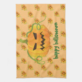 オレンジ色ハロウィーンカボチャのシームレスパターン キッチンタオル (縦)