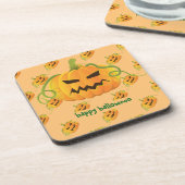 オレンジ色ハロウィーンカボチャのシームレスパターン コースター (左側)