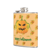 オレンジ色ハロウィーンカボチャのシームレスパターン フラスク (左)