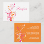 オレンジ色ピンクの白色フローラ披露宴エンクロージャカード エンクロージャーカード (正面/裏面)