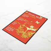 オレンジ色ピンクの金ゴールドを塗った飲料メニュー 箔シーズンカード (回転した状態)