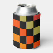 オレンジ色ブラックチェッカーボードレトロクラシックチェック 缶クーラー (缶正面)
