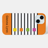 オレンジ色ブロック ブラックストライプ モノグラム Case-Mate iPhoneケース (裏面 (横))