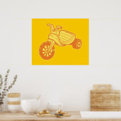 オレンジ色プラスチック三輪車グラフィック ポスター (キッチン)