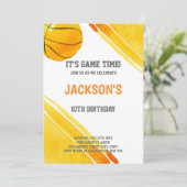 オレンジ色ボール水色バスケットボール招待状 招待状 (スタンド正面)