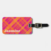オレンジ色マゼンタの格子模様名前をカスタムする ラゲッジタグ (正面横)
