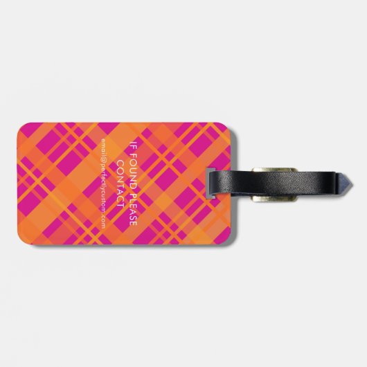 オレンジ色マゼンタの格子模様名前をカスタムする ラゲッジタグ (裏面横)