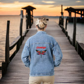 オレンジ色マゼンタピンクとターコイズトンボ名 デニムジャケット