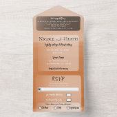 オレンジ色ミニマルモダン結婚色 オールインワン招待状 (内側)