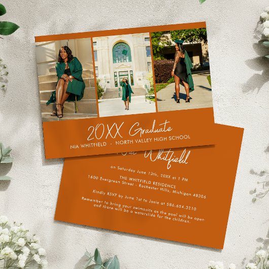 オレンジ色ミニマル写真部卒業パーティー 招待状