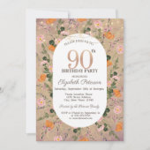 オレンジ色ワイルドフラワーストリングライト90誕生日 招待状 (正面)