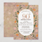オレンジ色ワイルドフラワーストリングライト90誕生日 招待状 (正面/裏面)