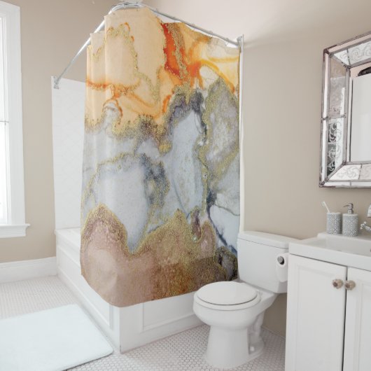 オレンジ色金ゴールドインクシャワーカーテン シャワーカーテン (インサイチュ)