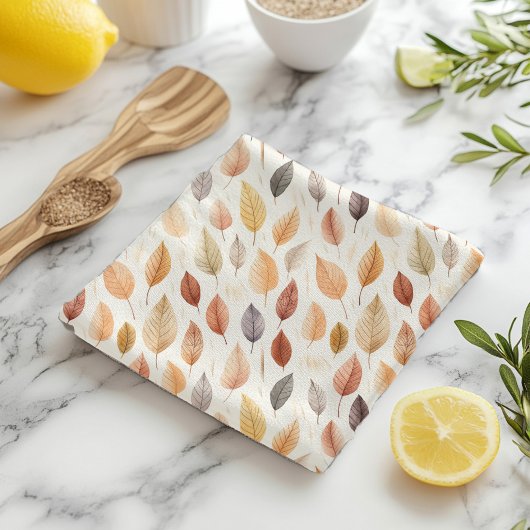オレンジ色金ゴールドブラウンウォーター色パターン紅葉 キッチンタオル