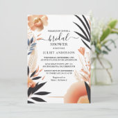 オレンジ色70s 80s 90sピンク色のカラフルブライダルシャワー 招待状 (スタンド正面)