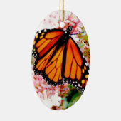 オレンジ色（昆虫）オオカバマダラ、モナークオンピンクの花 セラミックオーナメント (右)