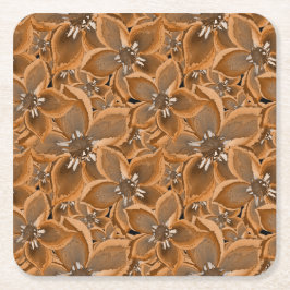 オレンジ色、灰色の水色の花。 スクエアペーパーコースター