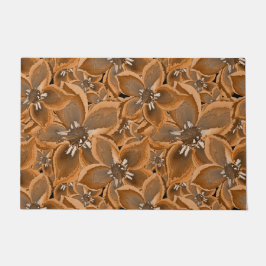 オレンジ色、灰色の水色の花。 ドアマット