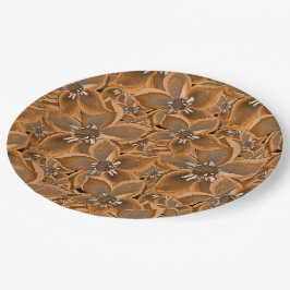 オレンジ色、灰色の水色の花。 ペーパープレート