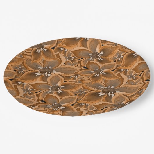 オレンジ色、灰色の水色の花。 ペーパープレート (アングル)