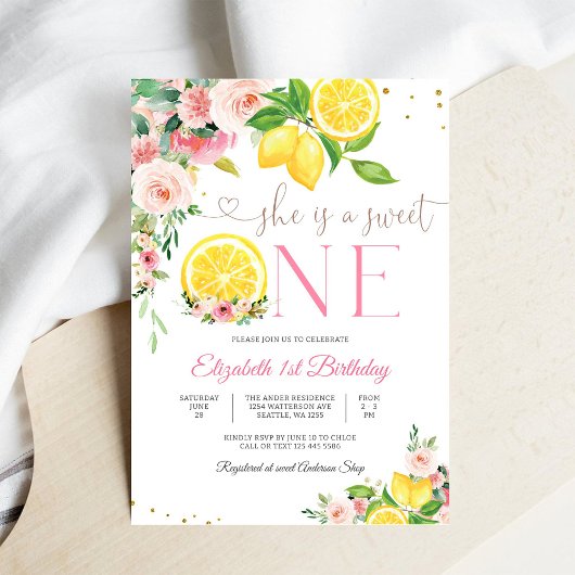 オレンジ花のファーストバースデー招待状 招待状