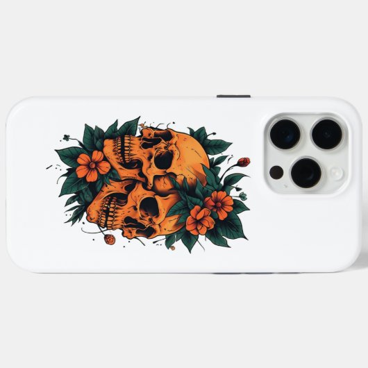 オレンジ花の双頭骨ゴシック Case-Mate iPhoneケース (裏面 (横))
