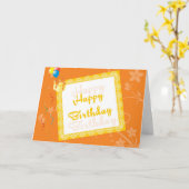 オレンジ花の背景が付いているハッピーバースデーカード カード (黄色い花)
