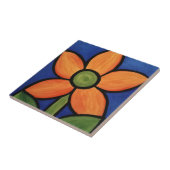 オレンジ花の青空のカラフルな絵画 タイル (側面)