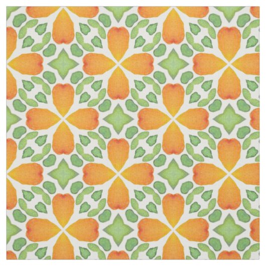 オレンジ花柄モザイク花60年代70年代 ファブリック (見本)