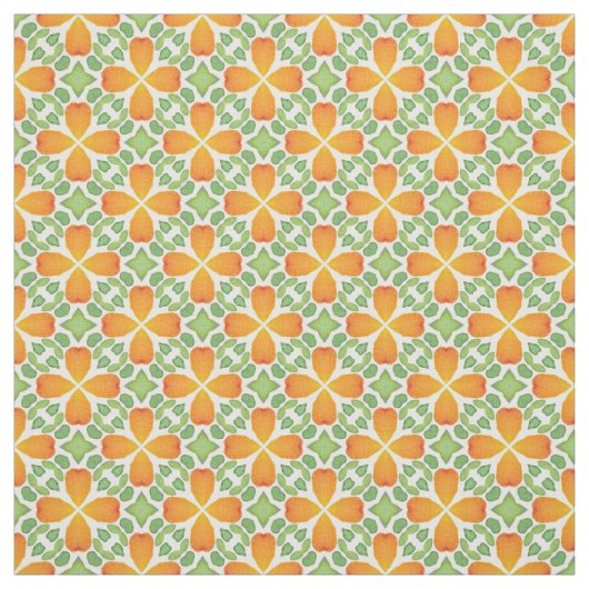 オレンジ花柄モザイク花60年代70年代 ファブリック (見本)