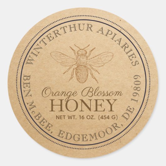 オレンジ花編集可能クラフトハニージャガービーラベル ラウンドシール (正面)