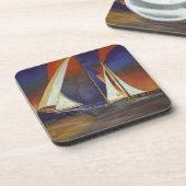 オレンジ芸術的と紫で帆を下げる コースター (左側)