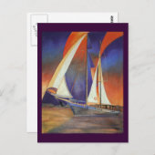 オレンジ芸術的と紫で帆を下げる ポストカード (正面/裏面)