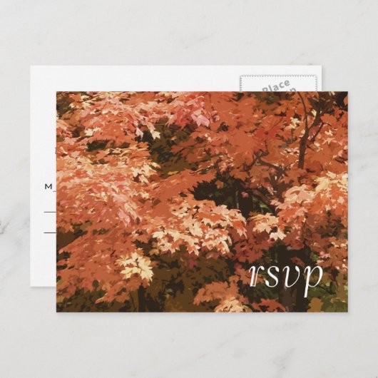 オレンジ葉色の秋の結婚式RSVP応答 インビテーションポストカード (正面/裏面)