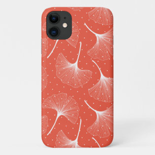 オレンジ葉色の背景に白い抽象芸術パターン iPhone 11 ケース