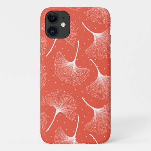 オレンジ葉色の背景に白い抽象芸術パターン Case-Mate iPhoneケース (裏面)